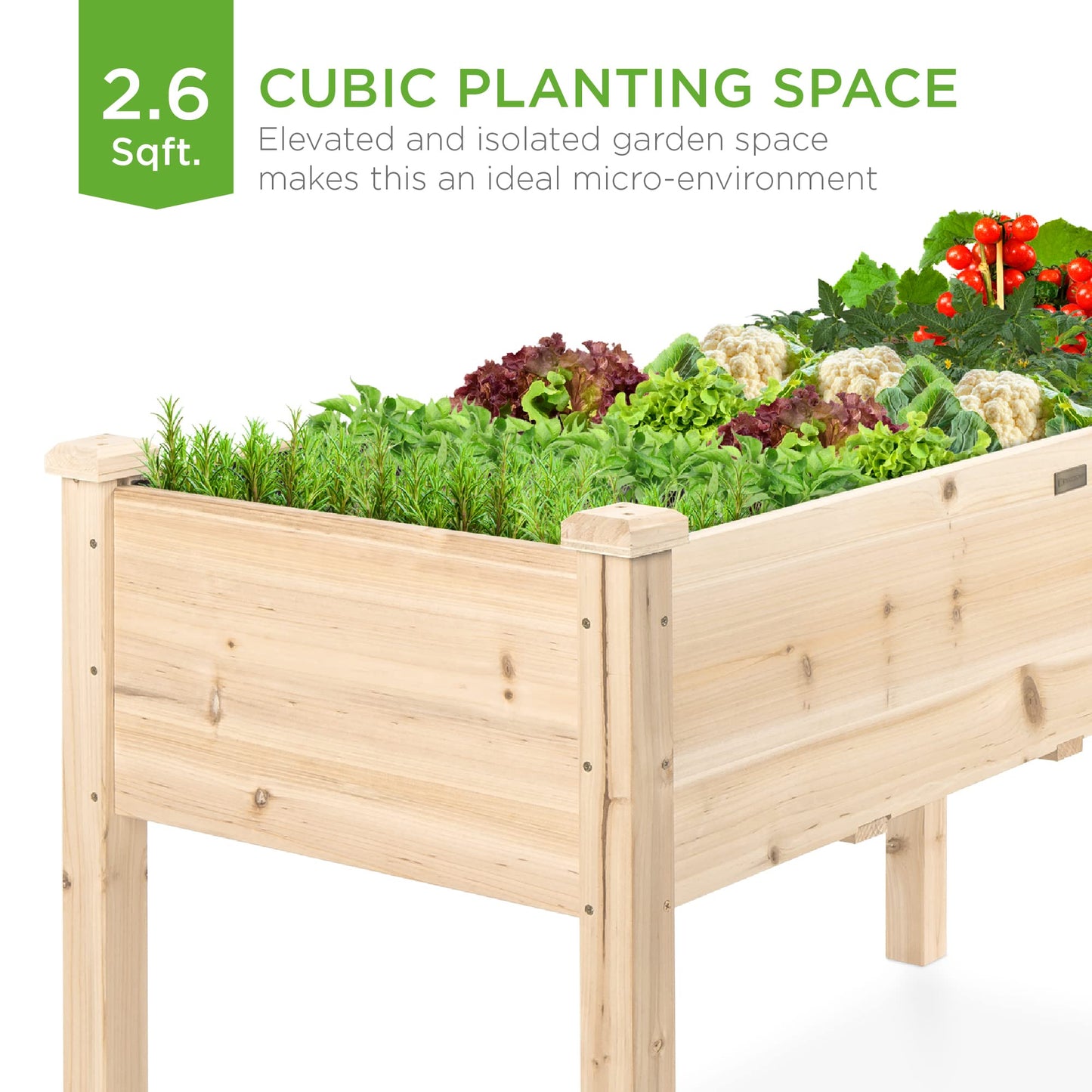 Best Choice Products 34x18x30in Raised Garden Bed, Elevated Wood Planter Box Stand for Kids, Backyard, Patio, Balcony w/Bed Liner, 150lb Capacity - Natural