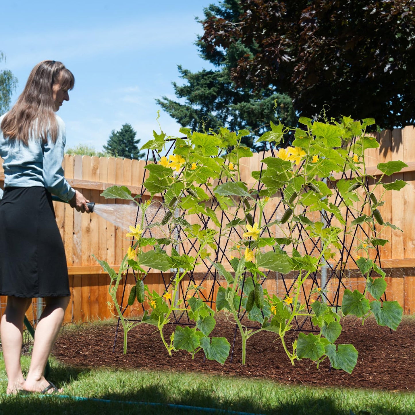 UrGROWA Cucumber Trellis 2 Pack, Foldable A-Frame Garden Trellis for Raised Bed Garden Grow Support with Plant Support Clips, Twist Ties, Plastic Ties, for Cucumber,Tomato, Climbing Plants and Flowers