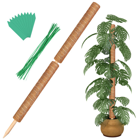 Moss Pole, Augshy Total Length 43 Inch Moss Poles - 2Pcs 24 Inch Plants Support Stakes Pole for Indoor Plants Coir Totem Pole for Creeper Monstera Plant Climbing