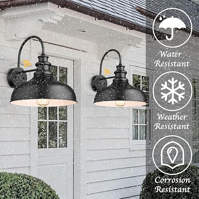 Bestshared Dusk to Dawn Sensor Farmhouse Barn Light, Outdoor Wall Sconce, Outdoor Wall Lantern for Porch, Exterior Light Fixtures Porch Lights (Black+White, 2 Pack)