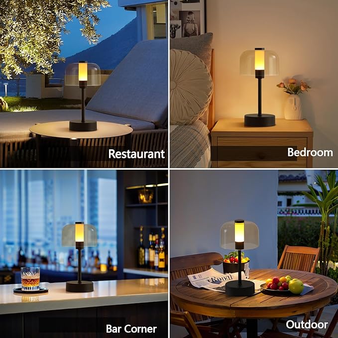 Black Rechargeable Cordless Table Lamp,Portable Modern LED Night Light,Battery Operated Lamp,3 Color Stepless Dimming Up,for Restaurant/Bedroom/Bars/Outdoor Party/Camping/Coffee Shop