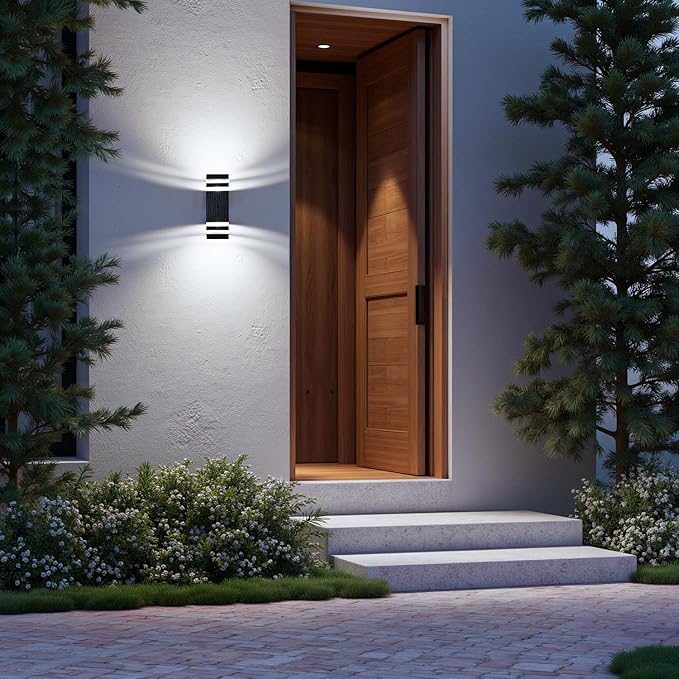 Motion Sensor Outdoor Wall Lights, Dusk to Dawn Up and Down Sconce, Black Aluminum Exterior Light Fixtures with GU10 LED Bulbs, Waterproof Modern Porch Lights for House Garage Garden, ETL Listed