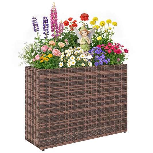 Outsunny Tall Rectangular Planter with Removable Liner, PE Wicker Large Planters for Outdoor Plants, Freestanding Indoor Outdoor Planter Box with Drainage Holes for Flowers, Vegetables, Brown