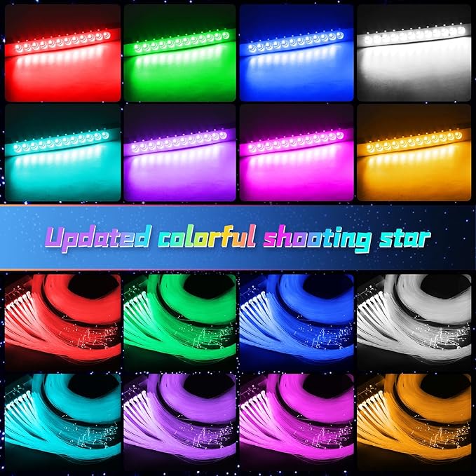Split Car Starlight Headliner Kit, 4 Colors 12W Meteor Fiber Optic Star Ceiling Lights, 700pcs*0.02in*9.8ft+240 RGBW Shooting Stars Lights for Car Home Theaters Roof Décor