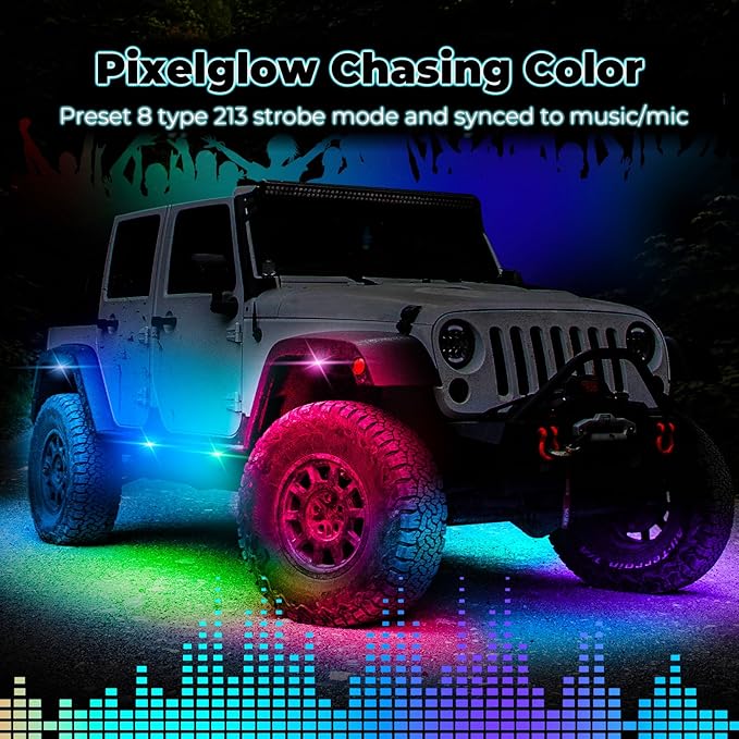 8 Pods Full Angle RGB Rock Lights Compatible with 12V Trucks Jeep UTV SUV ATV Boat Golf Cart, Waterproof, Multi-Color,Brake Light, App/Remote Control Led Rock Lights with Music Mode