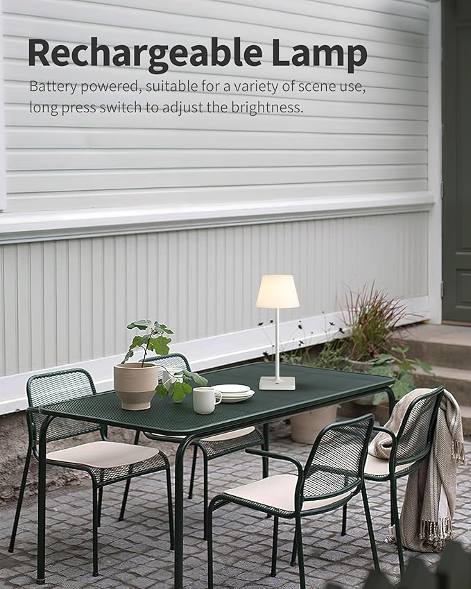 14.5" Small Cordless Touch Table Lamp White, Waterproof Shower Lamp, 4000mAh Rechargeable Portable Battery Powered Dimmable LED Desk Lamps for Outdoor, Restaurant, Bathroom, Camping, Nightlight