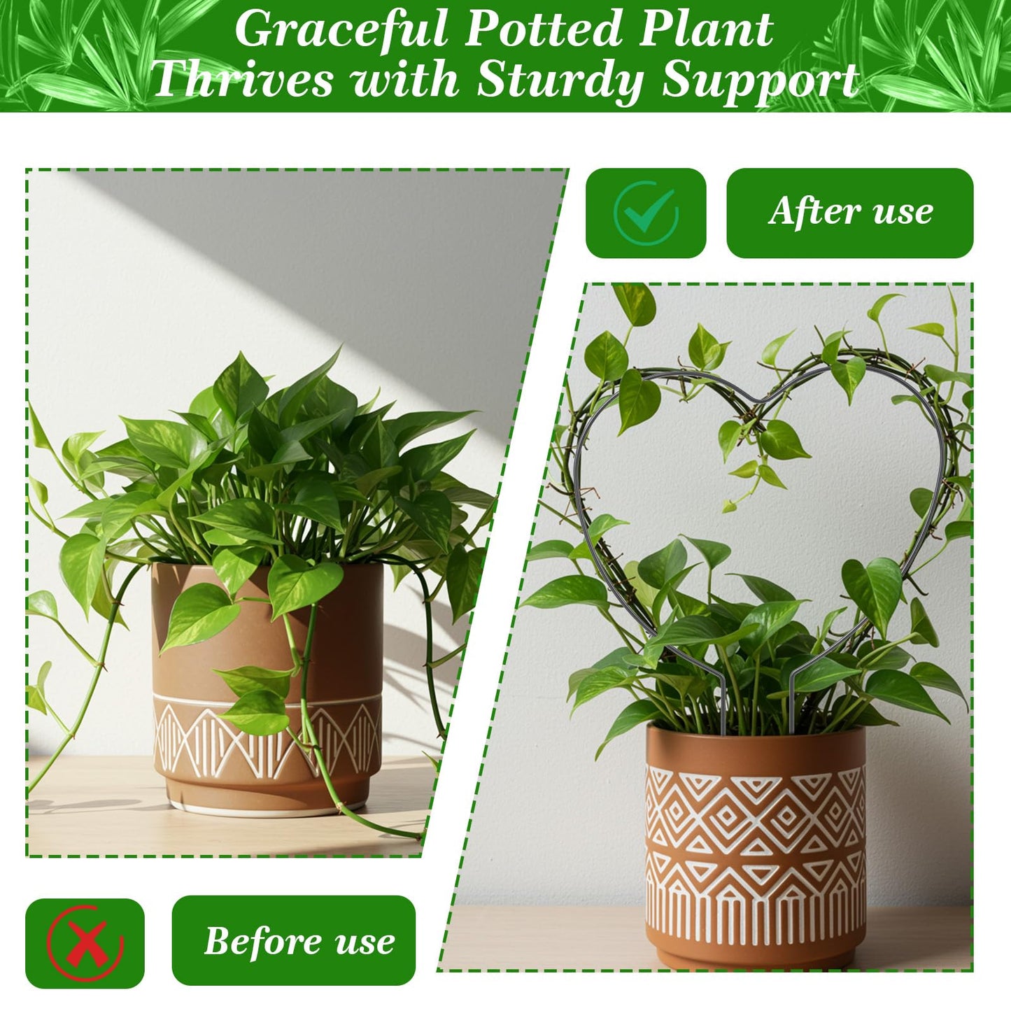 Ouligay 2PCS Pothos Plant Climber Support Indoor Plant Trellis Heart-Shaped Trellis for Climbing Plants for Potted Plants Black Durable Metal Iron Support for Vines and Flowers