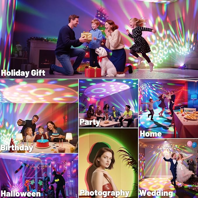 2-Pack Sunset Lamp Disco Ball Party Lights - Sound Activated LED Strobe & Stage Lights for Home Parties, Weddings, Bars, Clubs, Karaoke, Halloween, Christmas & Wall Décor (Enhanced Dual Lighting Set)