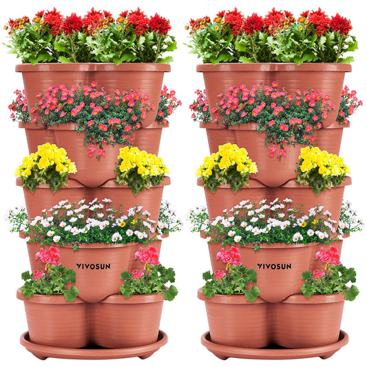 VIVOSUN 2-Pack 5 Tier Vertical Gardening Stackable Planter for Strawberries, Flowers, Herbs, Vegetables, Brown