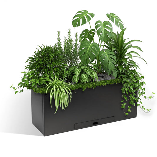 Greens Word Large Galvanized Steel Planter Box for Indoor/Outdoor Use – 36.2" L x15.7 W x12.2 H, Black Powder Coated Heavy-Duty Metal Flower Pot