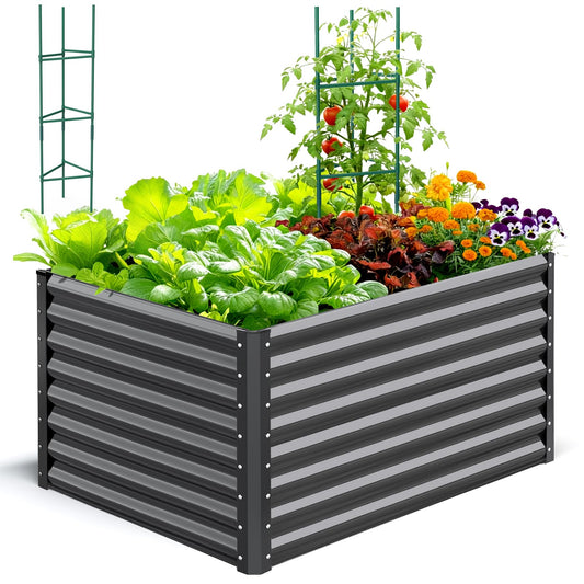 Quictent Galvanized Raised Garden Bed 4x3x2ft Tall Garden Bed Extra Height 22.4" Hold 24cft Soil Outdoor Heightened Planter Box for Deep Root Vegetables Herbs Tomato Cage Included, Dark Grey