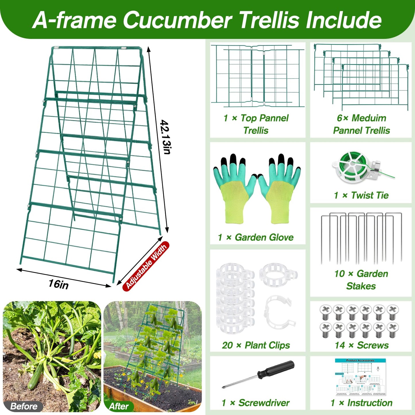 Cucumber Trellis for Raised Bed A Frame Metal Garden Trellis for Climbing Plants Outdoor, 42 x 16IN Foldable Coated Steel Cucumbers Trelli, Easy to Install Cucumber Trellis for Vegetable Fruit