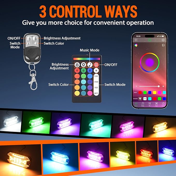 RGB Rock Lights, 12 pods Underglow Neon Lights Kits，APP/RF Remote Control & Music Mode, Waterproof Wireless Multicolor Lamps for Off Road Truck SUV ATV UTV Boat