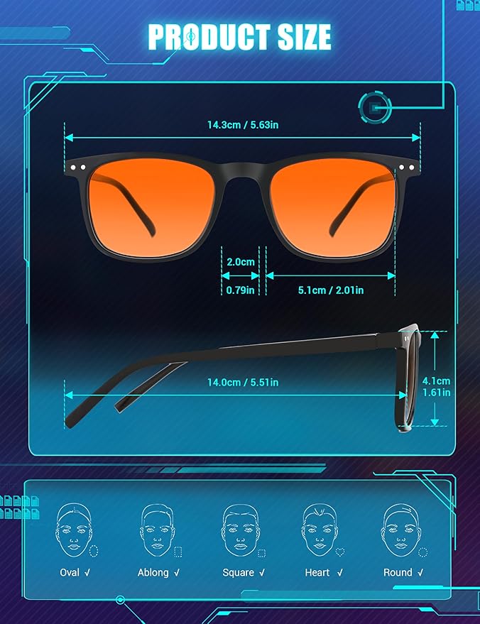 TIJN Sleep Glasses Blue Green Light Blocking Dual AR Coatings Amber Lens for Computer Gaming Screen Fatigue & UV Protection