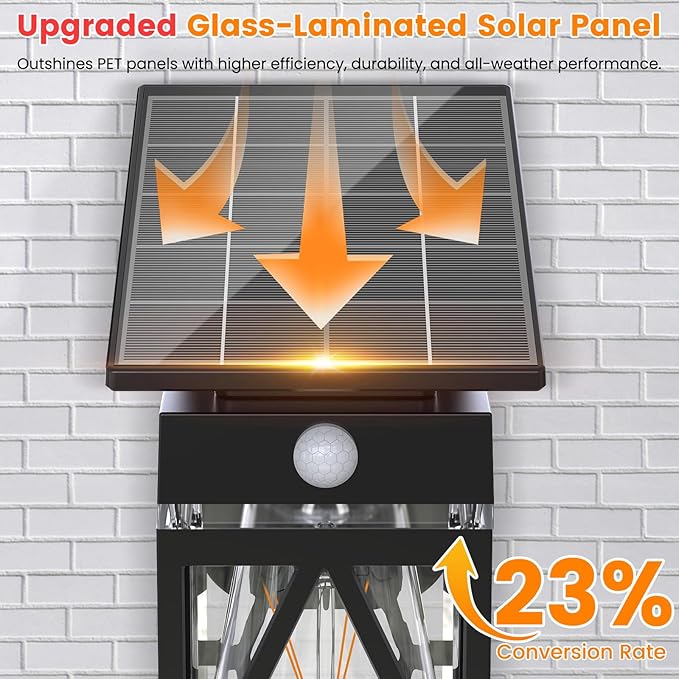 Solar Porch Lights Outdoor, Dusk to Dawn & Motion Sensor Solar Wall Light with Lantern Shape, 3 Modes IP65 Waterproof, E26 Bulb Exterior Sconce for Front Porch, Garage, Patio Security