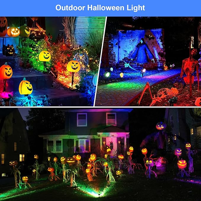 Halloween Christmas Spotlight Outdoor Color Changing Landscape Spotlights,12W RGBW LED Outdoor Spot Lights for Yard Garden Decor,Waterproof 110V Plug in Landscape Lighting with Remote,8 Packs