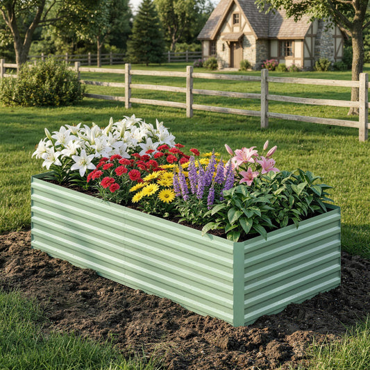 Garvee 8x4x2ft Galvanized Raised Garden Bed Outdoor,Rust-Resistant Raised Garden Beds for Gardening, Easy Assembly Outdoor Garden Box & Planters, Green
