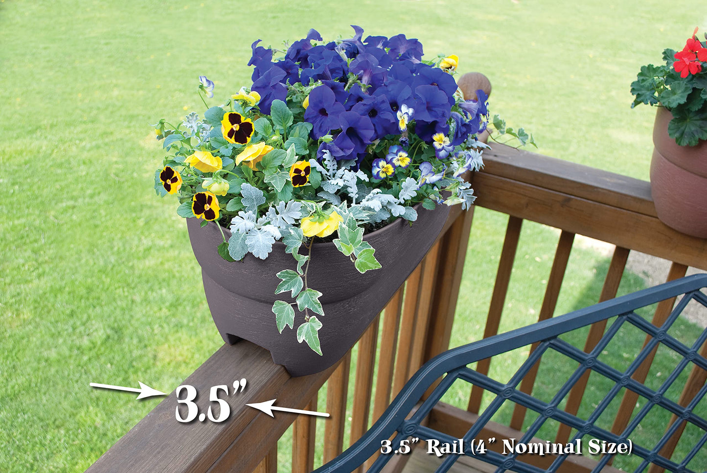 Emsco Group Bloomers Railing Planter with Drainage Holes- 24” W - Slate, Plastic