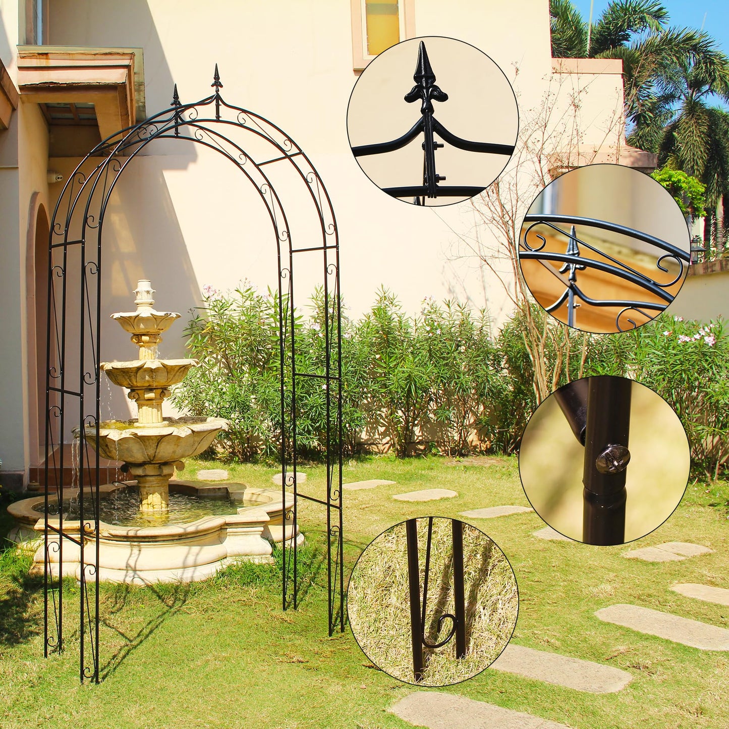 SCENDOR Garden Arbor Arch 98.4" H x 46.5" W, Heavy Duty Iron Archway Decorative Structure Stand Trellis for Climbing Rose Vines Plant Wedding Ceremony Party Outdoor Decor Black