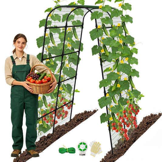 7Ft Adjustable Garden Arch Trellis for Climbing Plants Outdoor, Heavy Duty Rustproof Stainless Steel Cucumber Trellis for Raised Beds, Tall Metal Plant Support for Tomato, Squash, Beans, Flowers