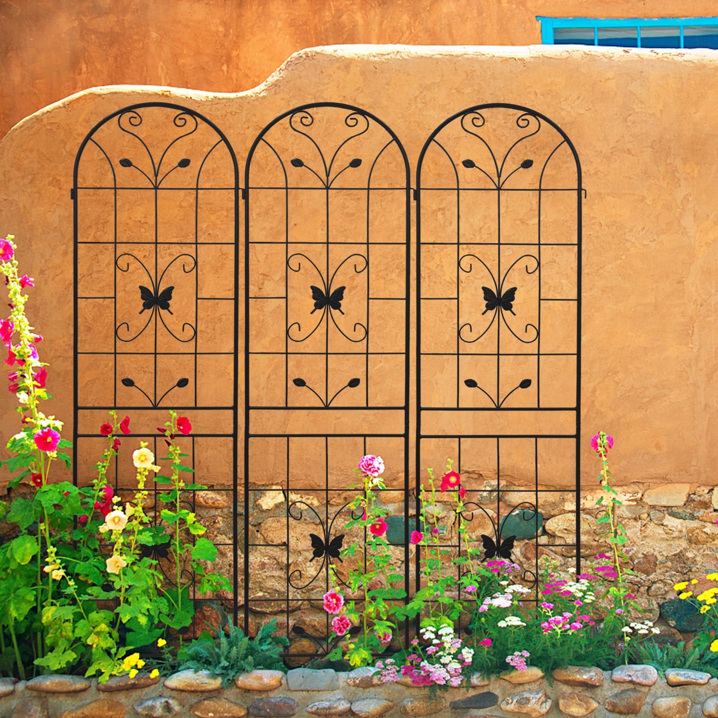 2 Pack Garden Trellis for Climbing Plants 86.7'' x 19.7''，Black Metal Garden Trellis，Heavy Duty Rustproof Plant Trellis for Rose Vine Vegetable