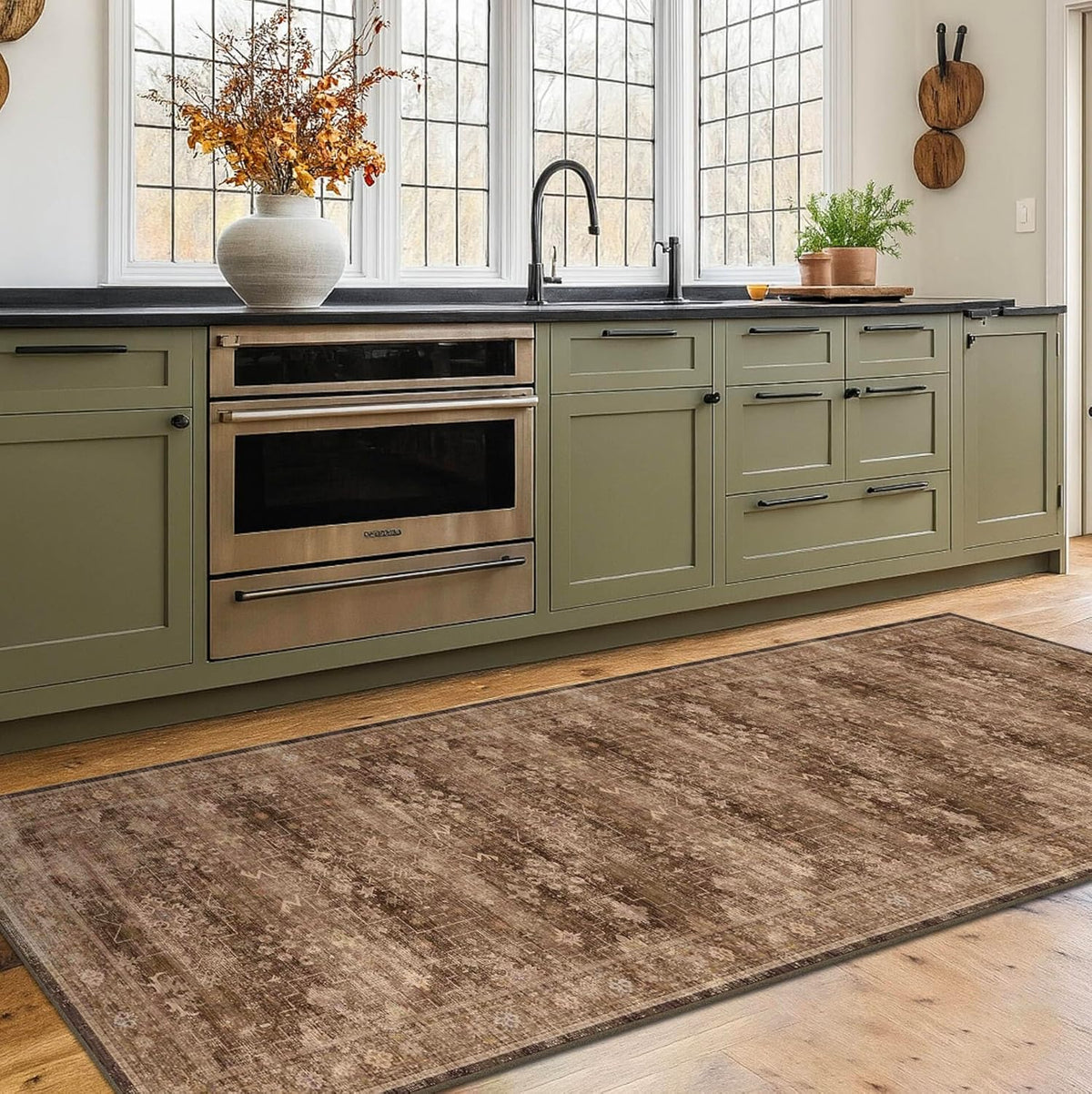 Regine Switzerland Brown 2x5 Entryway Runner Rug - Non-Slip, Washable, Vintage Taupe Design