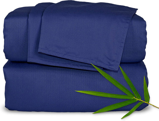 Pure Bamboo Full Bed Sheet Set - 100% Organic Viscose, Luxuriously Soft & Cooling | Cobalt Blue, Double Stitching