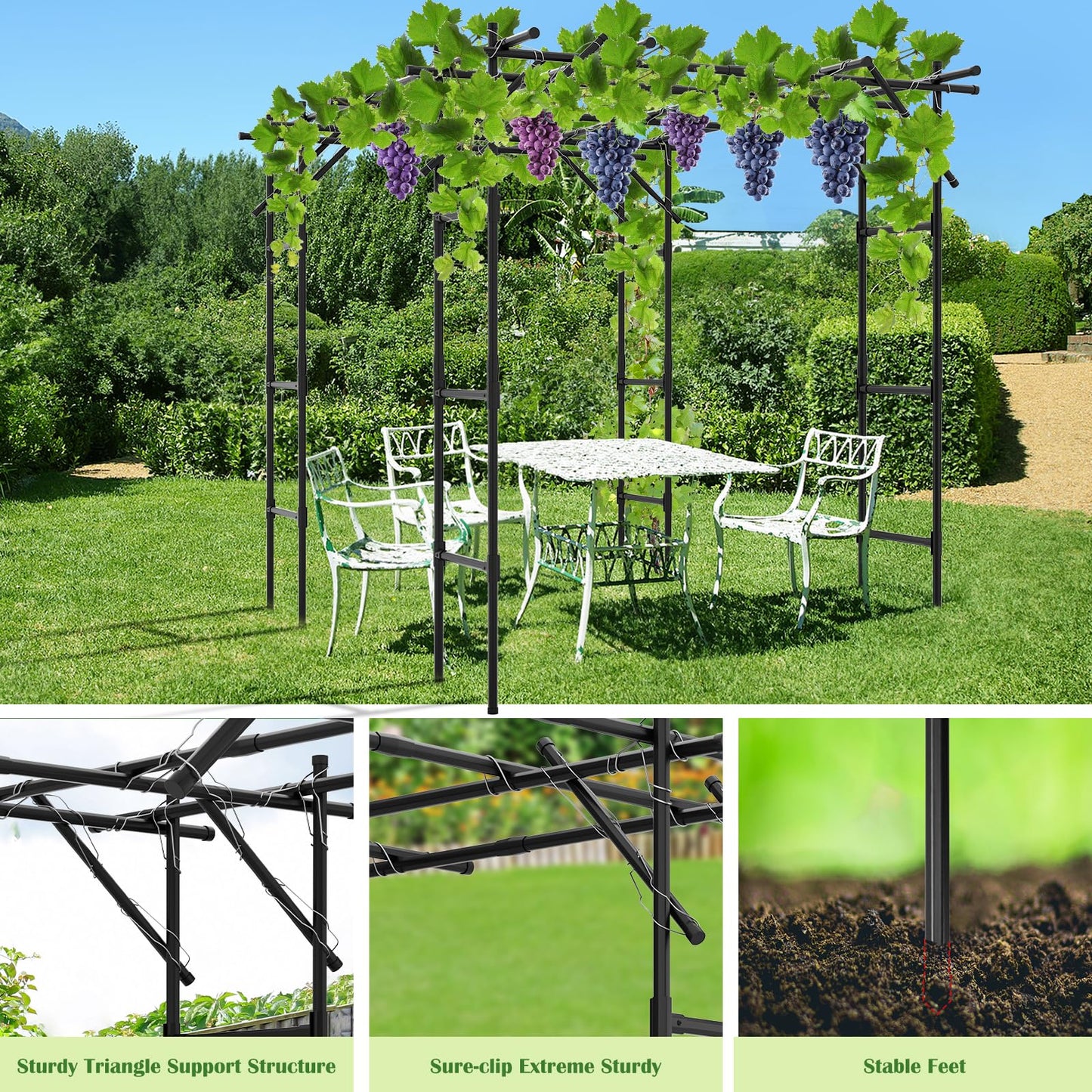Garden Arch Trellis, 87in H x 118in L Large Garden Arch Arbor Trellis for Climbing Plants Outdoor Plant Support for Cucumber Grape Vine,Tall Metal Gardens Archway for Lawn Party Ceremony