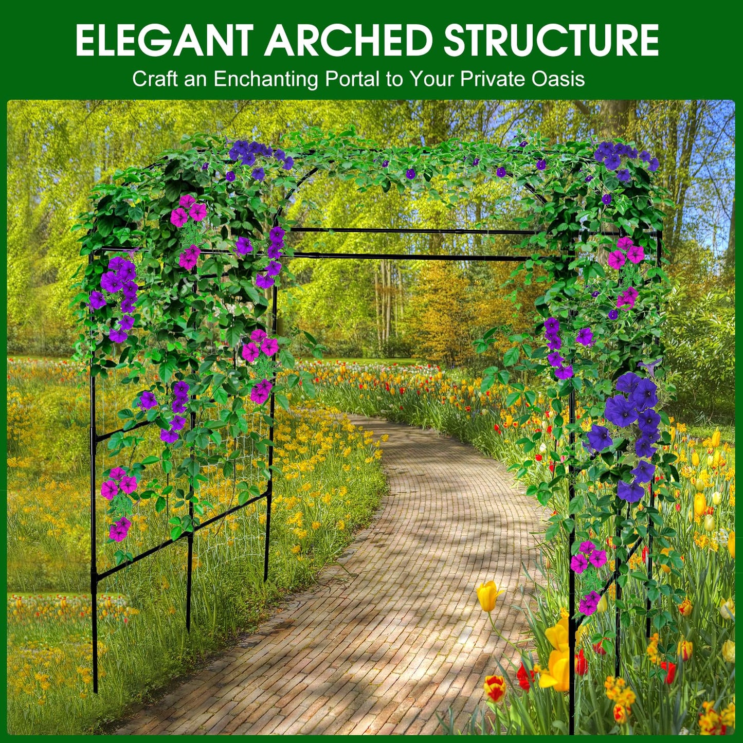 yotoworth Garden Arch Trellis for Climbing Plants Outdoor, Grape Vine Tomato Bean U Frame Plant Vegetable Support, Cucumber Pergola for Backyard, Black