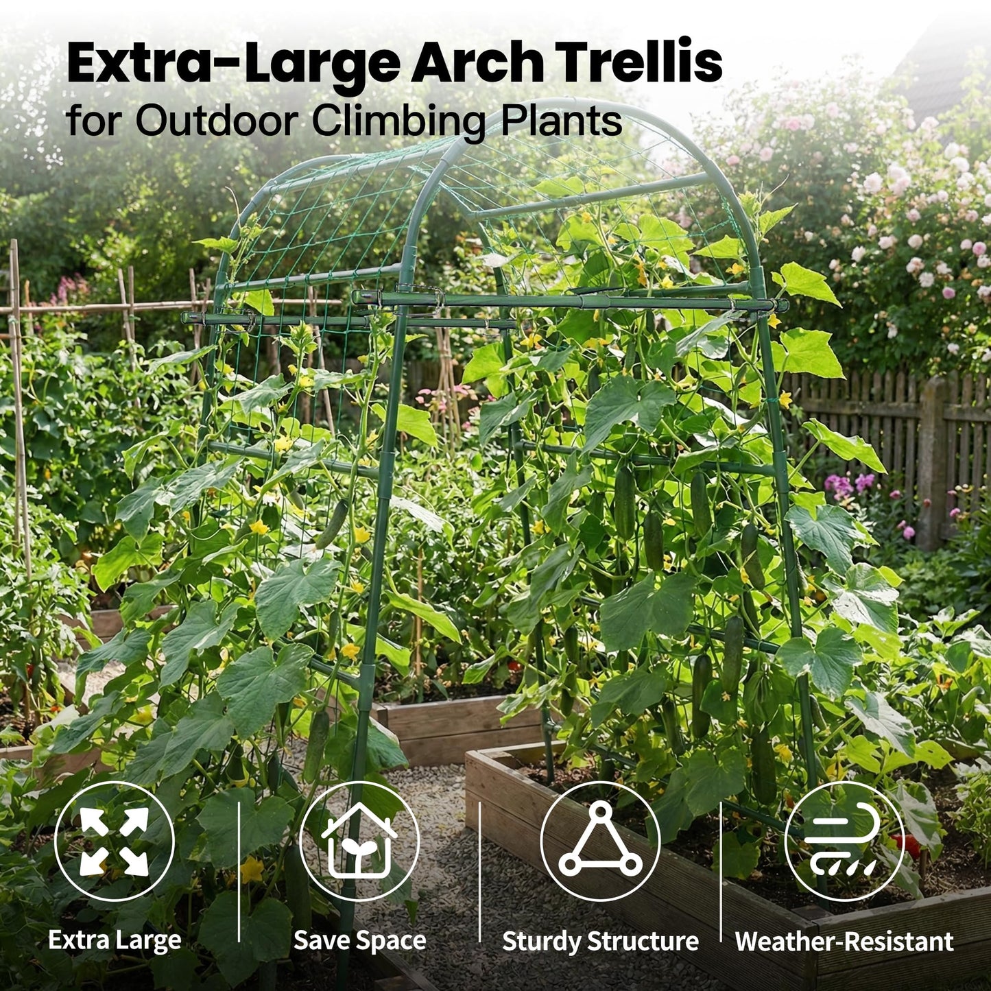 Garden Arch Trellis for Climbing Plants Outdoor, 7 Ft Tall Cucumber Trellis for Raised Bed, Metal Archway Arbor Trellis Support for Vegetables Beans Squash Peas Grape Vines Flowers