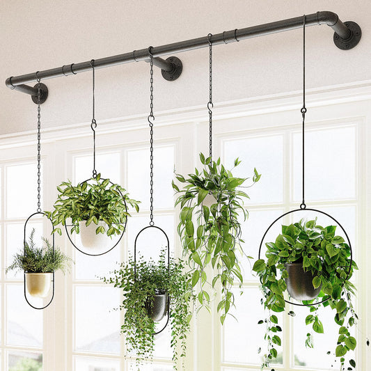 Bamworld Window Plant Hanger Indoor 63in Hanging Planters for Indoor Plants Hanging Plants Holder Hanging Rod Window Plant Shelves Wall Planters Pot/Chain/Plant Not Included(Black)