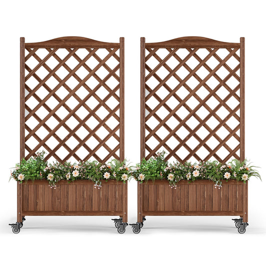 ScienGarden Upgraded 2-Pack 50" Tall Trellis Planter Box with Wheels, 49.8"H × 27.6"W × 13.0"D Solid Fir Wood Raised Garden Bed & Lattice Privacy Screen, Rolling Planter with Drainage for Patio/Garden