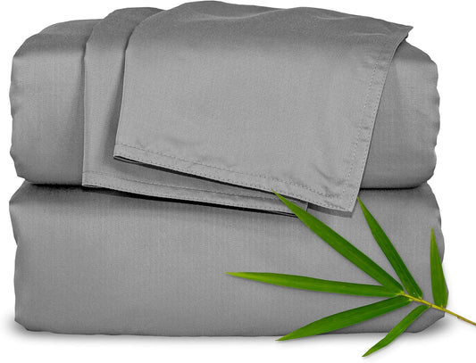Pure Bamboo Queen Sheets - Luxuriously Soft & Cooling 100% Organic Viscose Bed Set | Stone Grey, 2-Year Quality Promise
