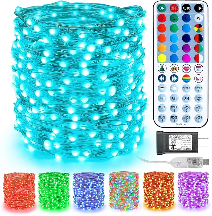 BrizLabs Color Changing Fairy Lights, 66ft 200 LED Easter Fairy Lights with Remote, RGB Christmas Tree Light with Timer Dimmable Twinkle Light Music Sync for Indoor Xmas Halloween Easter Party