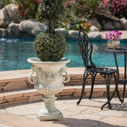 SDELEGO Vintage 24" Tall Magnesium Oxide Urn Planters for Outdoor Plants, Heavy-Duty Classic Indoor Large Flower Pots with Drainage Holes & Petal Design,Outdoor Planters for Porch,Home Garden (White)
