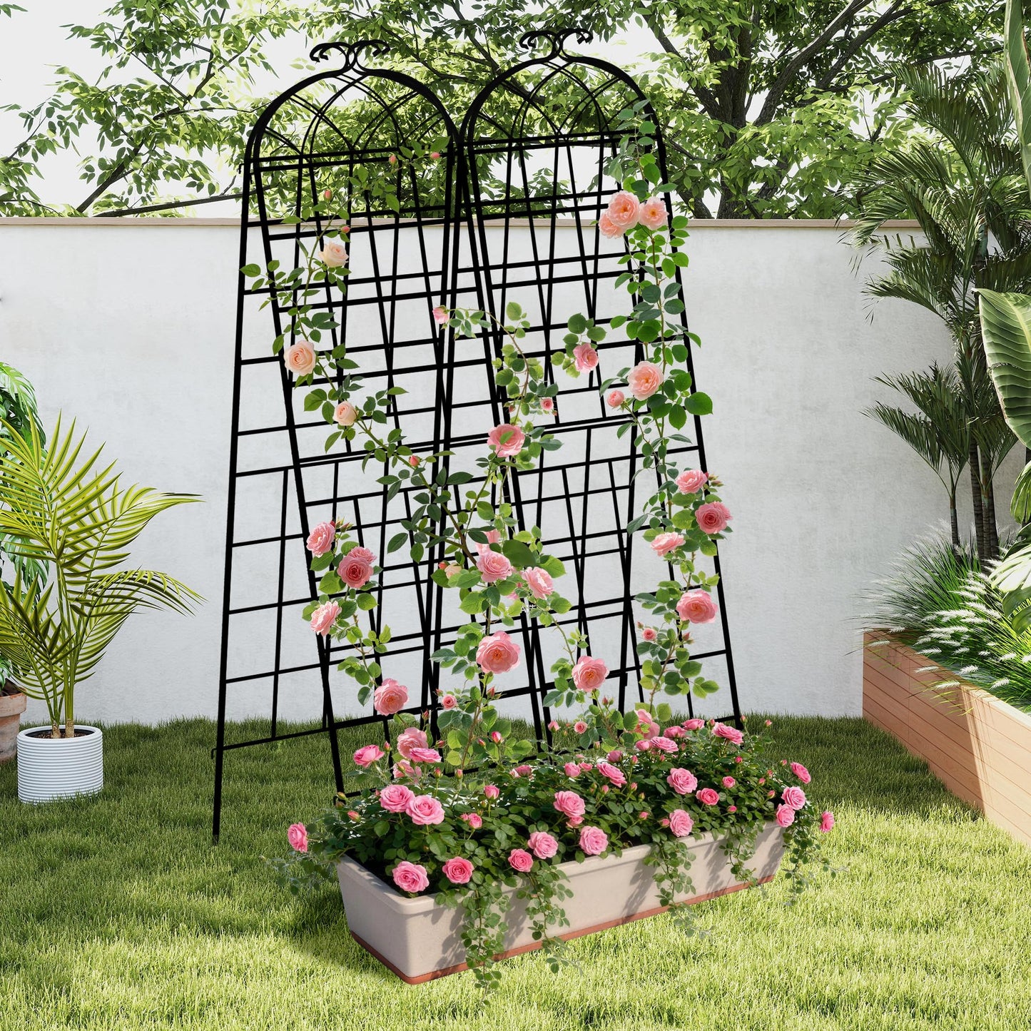 LZRS 4 Pack 83x20in Rustic Iron Arch Decoration Garden Trellis with Black Metal Coating – Perfect for Supporting Climbing Plants Outdoor, Roses, Vines, Flowers, and Vegetables.
