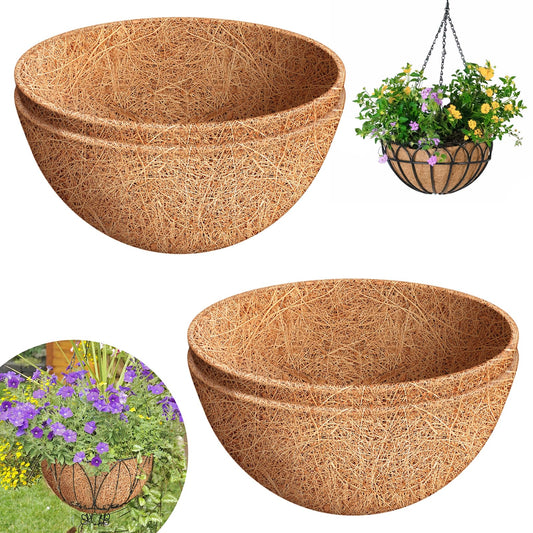 Riare 4 Pack 14 Inch Round Coco Liners Replacement, 100% Natural Coconut Coir Liners for Hanging Baskets, Garden Flower Vegetables Planter Pot, Window Box, Fence, Decks