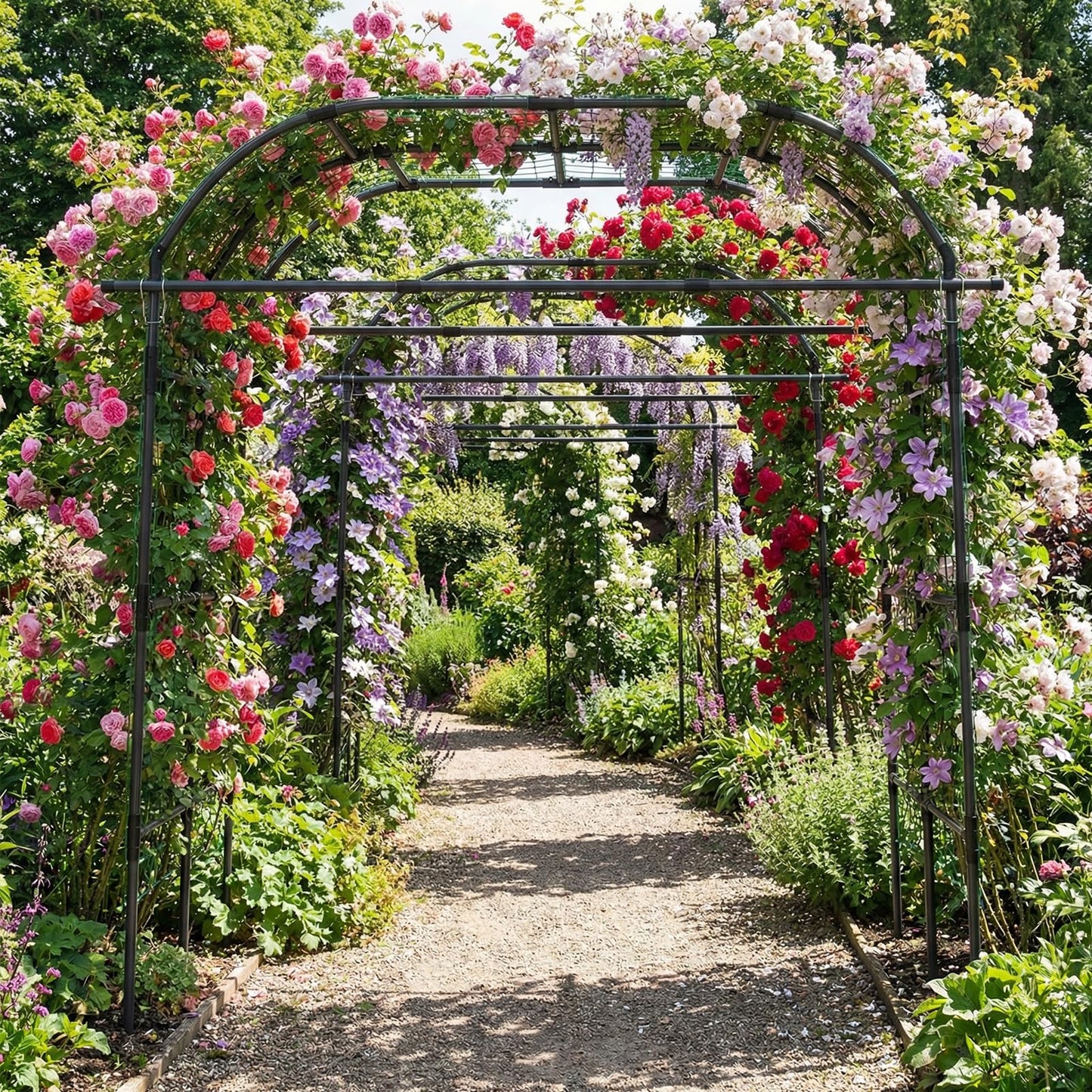 Happygrill Metal Garden Arch Trellis for Climbing Plants, 8 FT Extra Wide U-Shape Cucumber Trellis for Raised Bed, Heavy-Duty Metal Plant Support for Vegetables Flowers Grape Vines