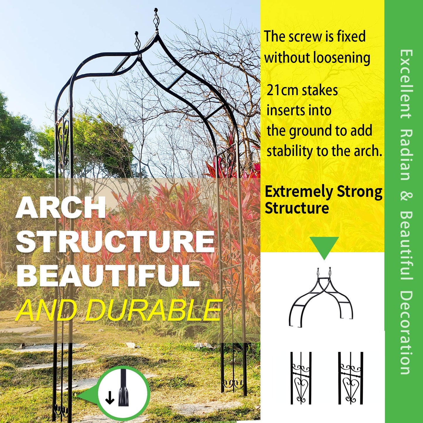 SCENDOR Garden Arch Trellis 14.2" L x 46.5" W x 98.4" H, Black Iron Arbor, Courtyard Arbor Trellis for Various Climbing Plants Rose, Outdoor Archway Wedding Ceremony Party