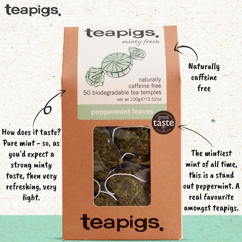 Teapigs Peppermint Leaves Tea Bags Made With Whole Tea Leaves, Natural Ingredients, Non-GMO, Caffeine-Free – 50 Count (1 Pack of 50 Teabags)