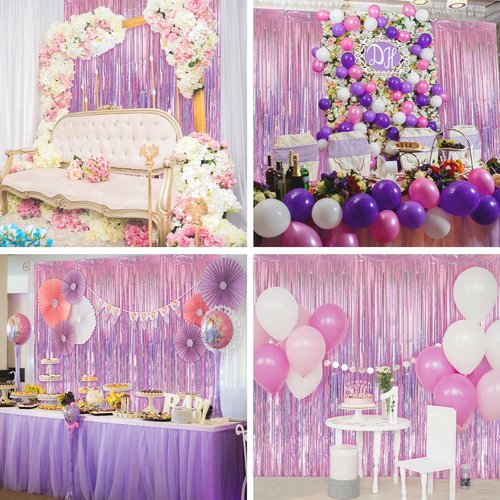 Crosize Laser Pink Foil Fringe Backdrop Curtain - 7 Pack | Perfect for Birthday Parties & Photo Booths