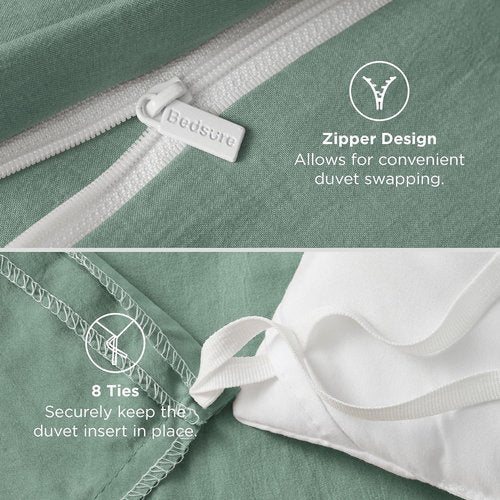 Bedsure Oversized Queen Duvet Cover Set - Extra Soft Sage Green 3-Piece Bedding, 98x98 Inches with Zipper Closure & 2 Pillow Shams