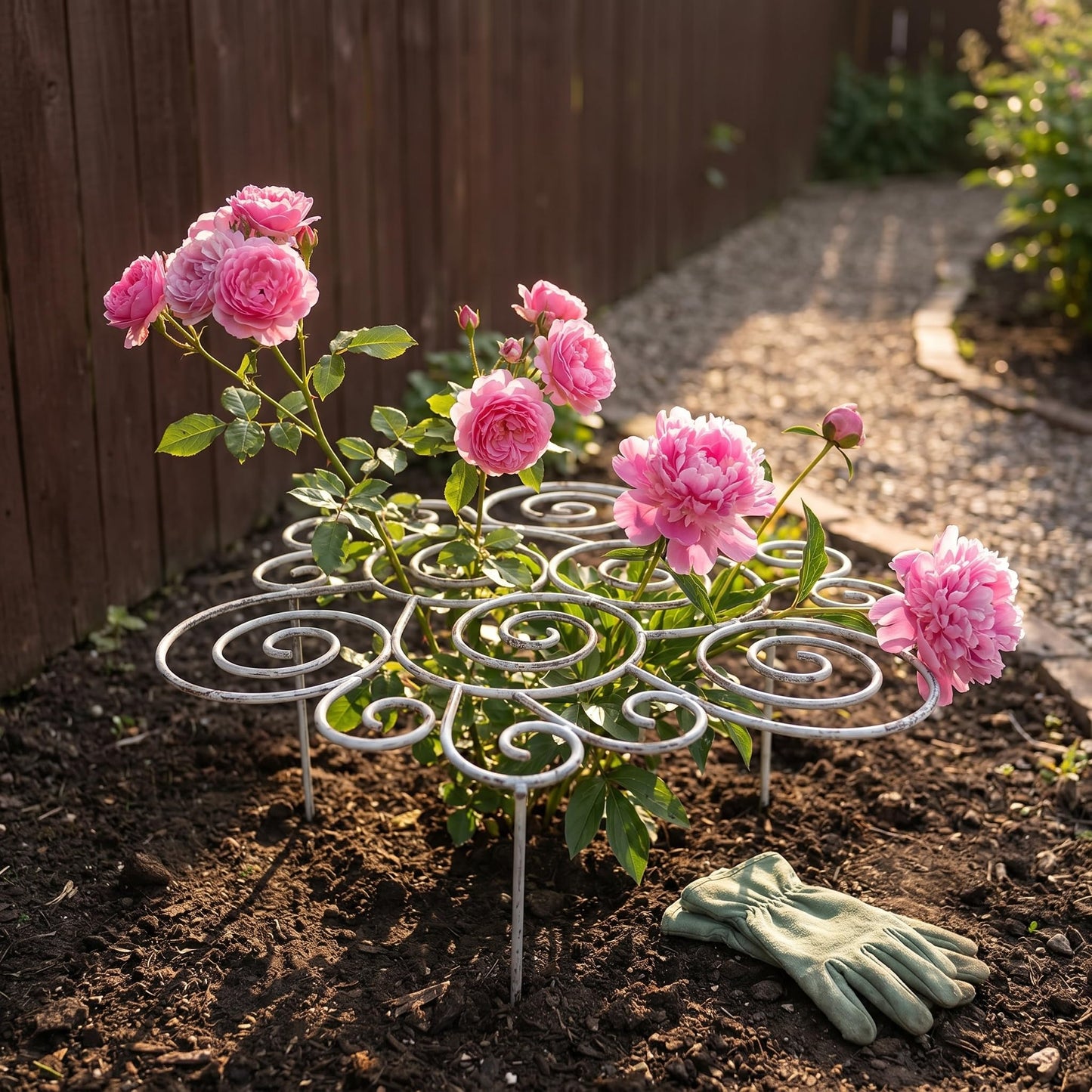 Peony Cages and Supports–Heavy Duty Metal Plant Support Ring for Garden, Grow Through Plant Support Stakes for Roses Hydrangeas, Outdoor Flower Cage with Weather-Resistant Iron Frame (1 pcs Large)