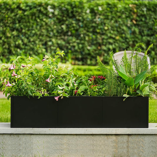 Outdoor Metal Planter Box,51" x 18" x 12" Large Rectangular Metal Planter Box,Heavy Duty Steel Raised Garden Bed with Drainage Holes, Snap-on Assembly, Outdoor Planter for Patio, Balcony, Garden