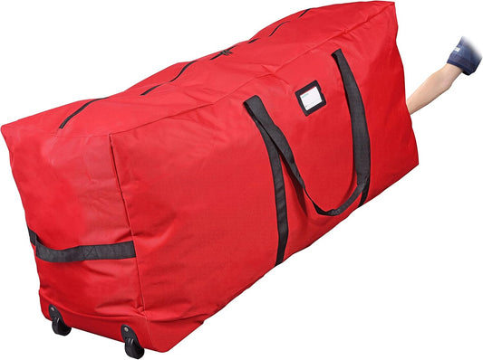 ProPik Holiday Rolling Tree Storage Bag - Fits Up to 6 Ft Tall Disassembled Christmas Tree | Heavy-Duty 600D Oxford with Wheels & Handles (Red)