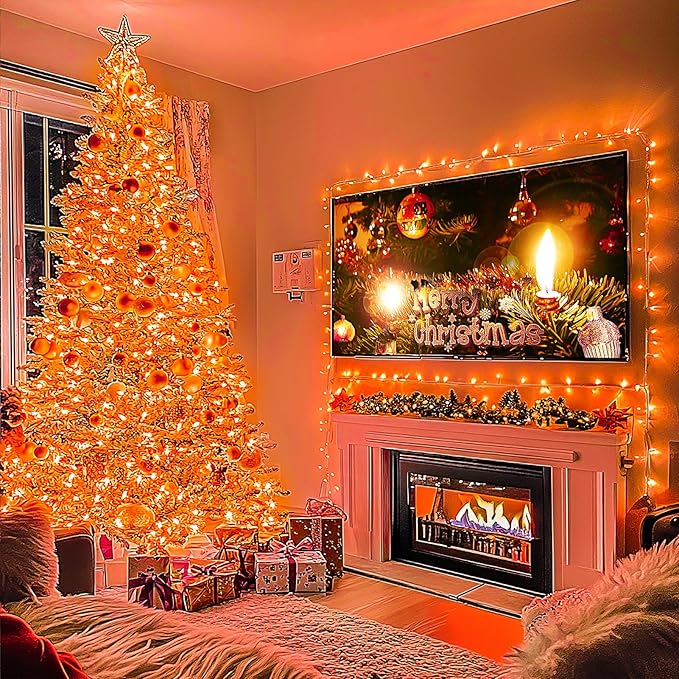 JMEXSUSS Connectable 33ft Orange Christmas Lights Indoor, 100 LED Orange String Lights Clear Wire, 8 Modes Outdoor Christmas Twinkle Light Plug in for Tree Party Decoration