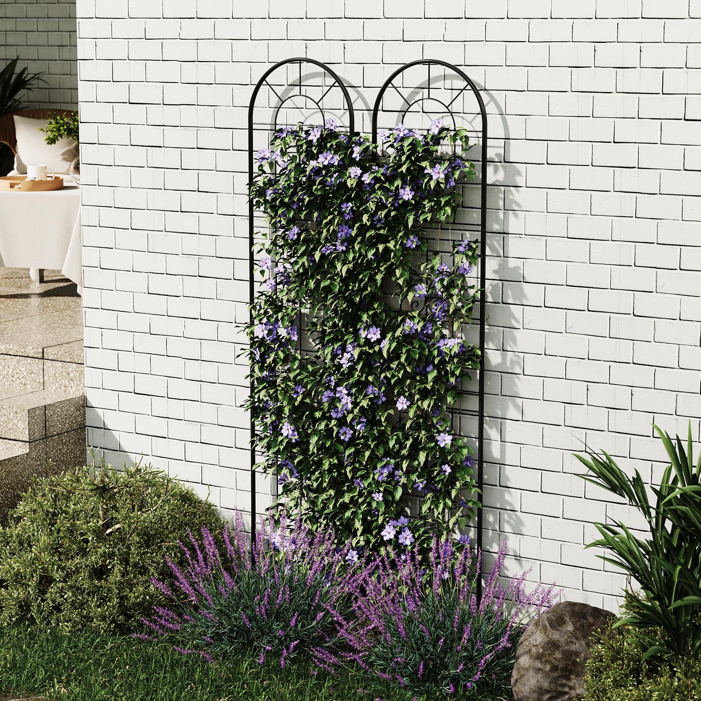 GarveeLife 2 Pack 55x11 in Black Metal Plant Trellis - Sturdy Rustproof Climbing Support for Roses, Vines & Vegetables - Indoor/Outdoor Garden Trellis for Pots, Houseplants & Patio Decor