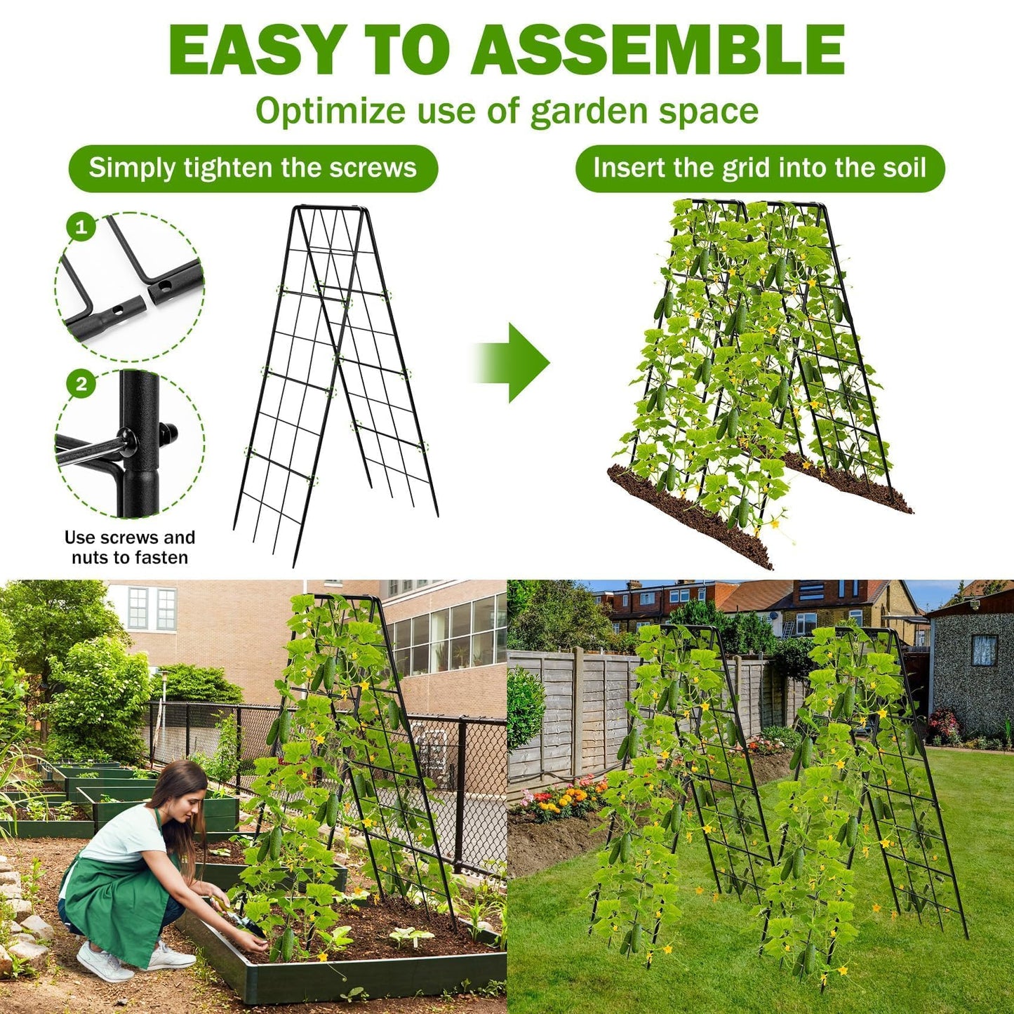 2 Pack 50" Tall A Frame Trellis for Climbing Plants Outdoor (50" X 17") – Heavy Duty Garden Adjustable Trellis, Metal Trellis for Cucumbers, Beans, Tomatoes, Grapes, and Vining Vegetables