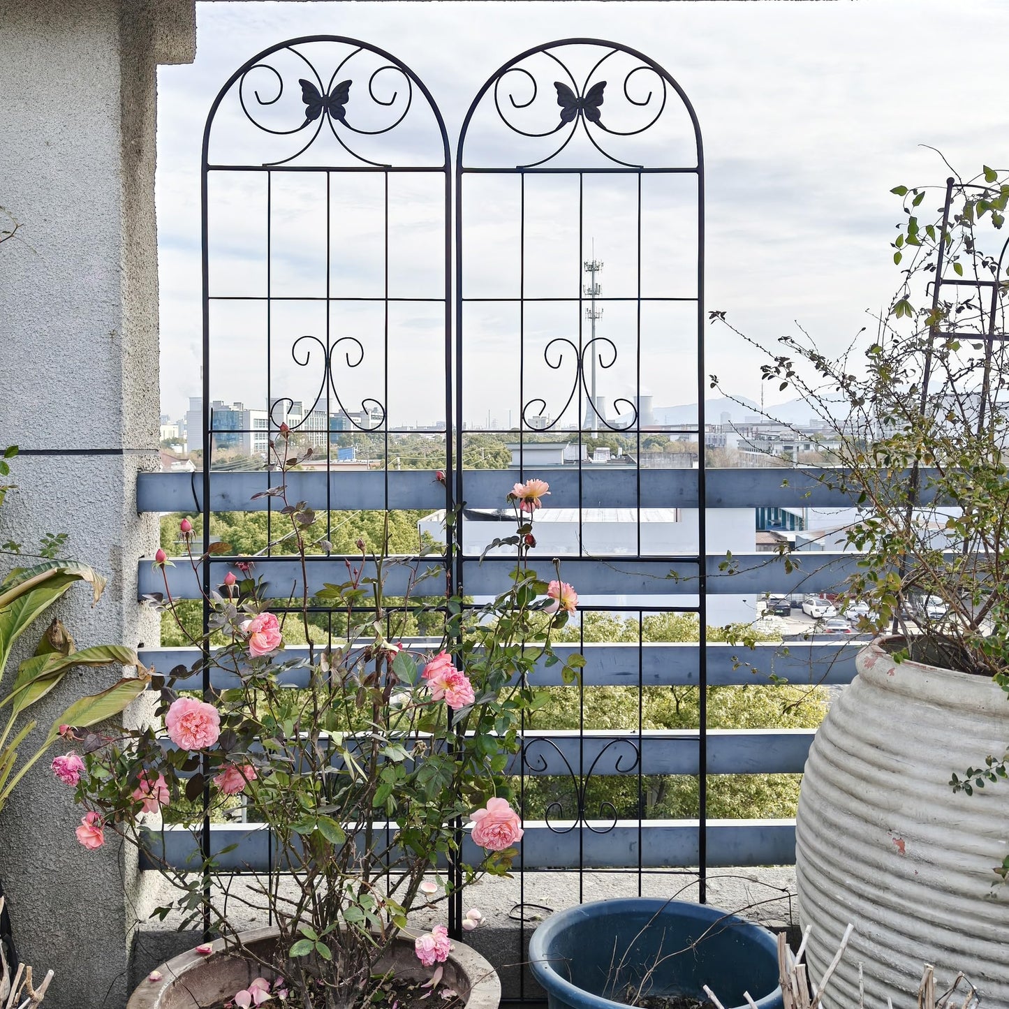 2 Pack Garden Trellis for Climbing Plants 86.7'' x 19.7''，Black Metal Garden Trellis，Heavy Duty Rustproof Plant Trellis for Rose Vine Vegetable