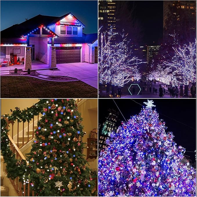 LAMPHOME 33ft Red White Blue String Lights, 100 LED 4th of July Patriotic Fairy Lights Plug in, 16 Lighting Modes Starry Lights for Outdoor Tree Independence Day Memorial Day Party Decor